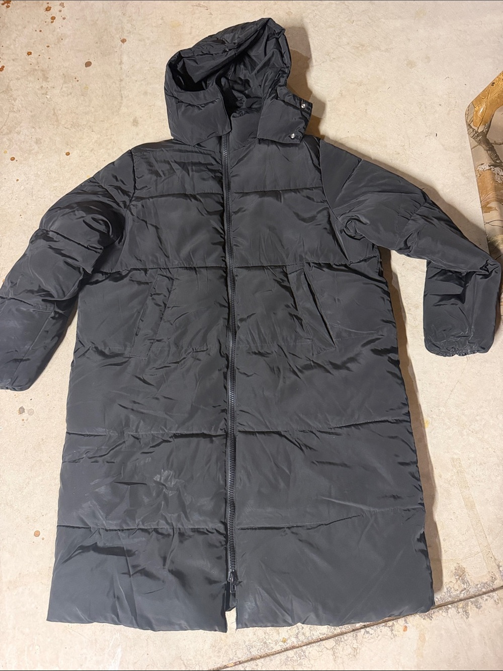 Divided Black Long Hooded Puffer Coat